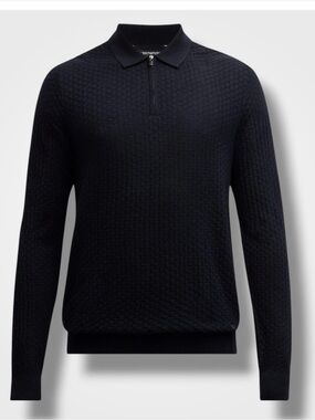 $450 NWT Emporio Armani Men's Blue Textured Quarter-Zip Polo Sweater Size L